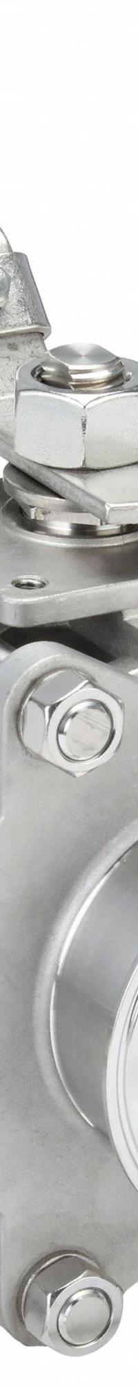APPROVED VENDOR Manual Two-Way Ball Valve: 4 in, 316 Stainless Steel, Straight, Clamp x Clamp (MPN EG90CC-64.0). Key specifications — Average Surface Roughness (Ra): 20 Ra μ-in; 3-A Compliance: Meets 3A Sanitary Standards; Brand: VNE; Handle: Locking Lever.