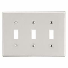 HUBBELL Wall Plate: Toggle, 3 Gang, Almond, Std Size (MPN P3LA). Key specifications — Brand: HUBBELL; Material: Polycarbonate.