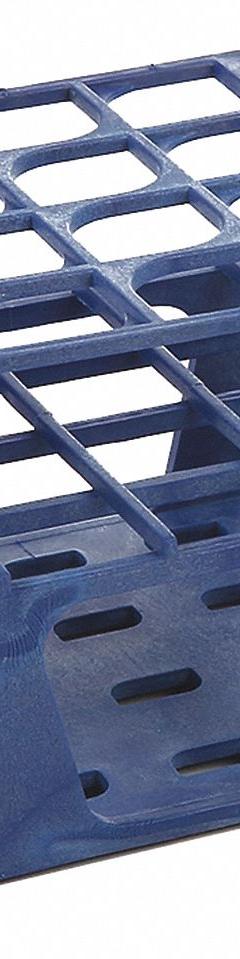 Tube Rack: 3 3/8 in Overall Wd, 5 in Overall Ht, 4 in Overall Lg, POM, Blue, (20) Wells, Benchtop (MPN HS27503B). Key specifications — Material: POM; Mounting Location: Benchtop; Color: Blue; Product Type: Test Tube Rack; Total Holding Capacity: (20) Wells; Brand: HEATHROW SCIENTIFIC.