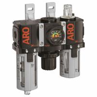 ARO Filter/Regulator/Lubricator: 1/4 in NPT, 46 scfm, 140 psi Max Op Pressure, 5 micron, 1000 Series (MPN C38121-801). Key specifications — attr109588: 1000; attr109524: ARO.