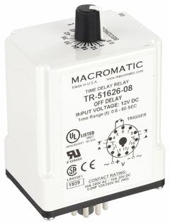 MACROMATIC Single Function Time Delay Relay: Socket Mounted, 12V DC, 10 A, 11 Pins/Terminals (MPN TR-51626-08). Key specifications — Brand: MACROMATIC.