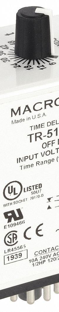MACROMATIC Single Function Time Delay Relay: Socket Mounted, 12V DC, 10 A, 11 Pins/Terminals (MPN TR-51626-08). Key specifications — Brand: MACROMATIC.