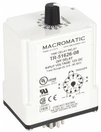 MACROMATIC Single Function Time Delay Relay: Socket Mounted, 12V DC, 10 A, 11 Pins/Terminals (MPN TR-51626-08). Key specifications — Brand: MACROMATIC.