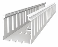 Wiring Duct: 4 in Nom Wd, 3.5 in Slot Ht, 4 in Nom Ht, 0.3 in Slot Wd, PVC, 72 in Lg, White (MPN TYD4X4WPW6). Key specifications — Material (Duct, Divider, Covers): PVC; Item [MERCH]: Flush Cover Wiring Duct; Brand: THOMAS & BETTS; Wall Type: Wide Slot; Mounting Style (Ducts): Screw Mount; Color (Duct, Cover): White; Compatable Cover Style: Snap-On; Type: Wiring Duct Base.