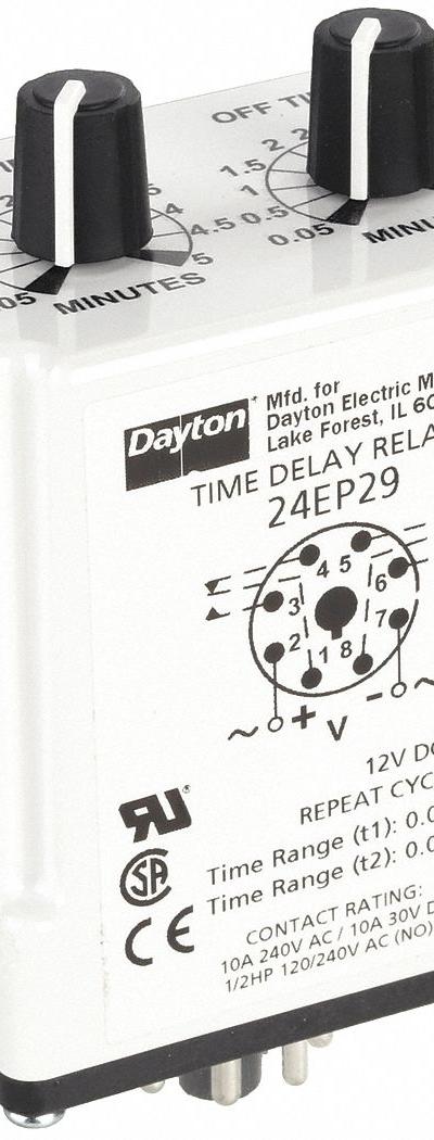 DAYTON Single Function Time Delay Relay: Socket Mounted - Socket-Mounted Relays
