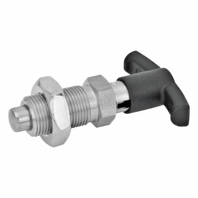 JW WINCO Indexing Plungers with T-Handle: Locking, 18-8 SS Body & Plunger, M16x1.5 - Locking T-Handle Indexing Plungers with Jam Nut