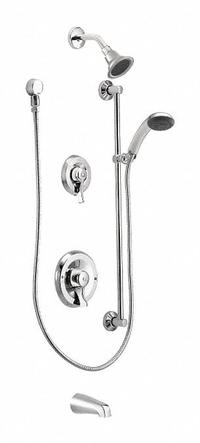 MOEN All Metal Trim Kit: Commercial Posi-Temp T8343, 1.5 gpm Fixed Showerhead Flow Rate, Chrome (MPN T8343EP15). Key specifications — Series: Commercial Posi-Temp T8343; Showerhead Spray Patterns: Single.