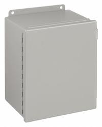 WIEGMANN Enclosure: Steel, 8 in x 6 in x 6 in, NEMA 12/13, Solid Cover, Hinged (MPN B080606CH). Key specifications — Brand: WIEGMANN; Closure Method: Clamps; Knockouts: Not Included.