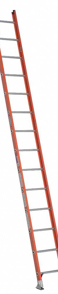 WERNER Straight Ladder: 14 ft Ladder Size, Fiberglass, 300 lb Load Capacity, 31 lb Wt, 14 Rungs (MPN D6214-1). Key specifications — Color: Orange; Brand: WERNER; Included Features: Mar-Resistant End Caps; Shoe Type: Slip-Resistant.
