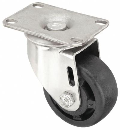 APPROVED VENDOR Plate Caster: Swivel, No Brake, Nylon, 3 in Wheel Dia., 1 1/4 in Wheel Wd - Corrosion & Heat-Resistant NSF-Listed Sanitary Plate Casters