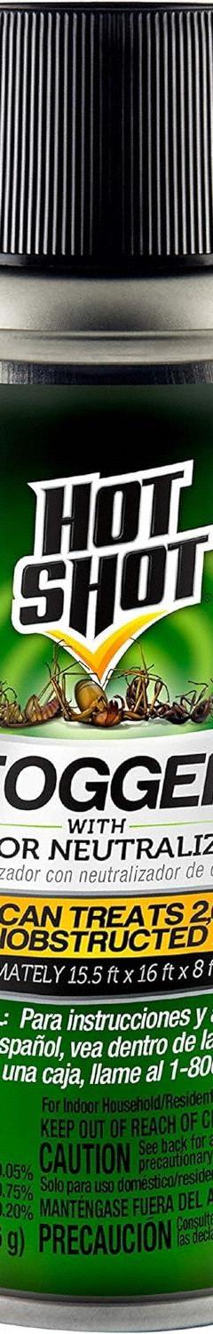 HOT SHOT Fogger with Odor Neutralizer: For Use On Flying and Crawling Insects, Indoor Use, 3 PK (MPN HG-96180). Key specifications — Brand: HOT SHOT; Container Type: Aerosol Spray Can; DEET Concentration: DEET-Free; Form: Aerosol Spray; Indoor/Outdoor Use: Indoor; Insect Group: Flying and Crawling; Targeted Insects: House Flies.