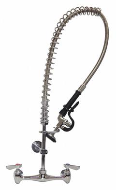 DOMINION COMMERCIAL FAUCETS Pre Rinse Faucet: Wall, 2 Mounting Holes, Brass, Chrome, Pull-Down Spout (MPN 77-9010PR). Key specifications — Brand: DOMINION COMMERCIAL FAUCETS; Color/Finish: Chrome.