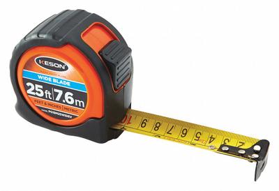 KESON Tape Measure: Nonmagnetic Single Hook Tip, 25 ft / 7.5 m, Plastic with Rubberized Grip - Inch & Metric Tape Measures