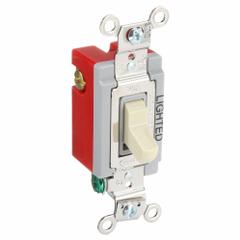 HUBBELL Wall Switch: Toggle Switch, 3-Way, Maintained, Ivory, 120/277V AC, 20 A (MPN HBL1223IL). Key specifications — Illuminated: Yes; Voltage Rating: 120/277V AC.