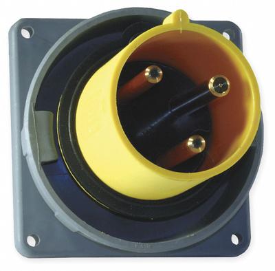 HUBBELL Pin and Sleeve Inlet: Yellow, 125V AC, Single Phase, 100 A, 2 Pole, 3 Wire - Watertight Inlets