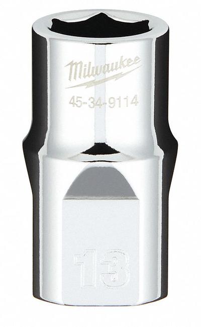 MILWAUKEE Standard Socket: Metric, 1/2 in Drive Size, 13 mm Socket Size, 6-Point - Anti-Roll Hand Sockets