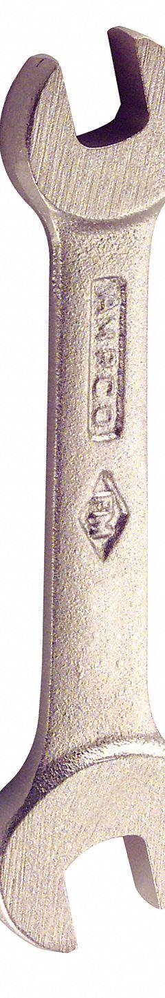 AMPCO Open End Wrench: Aluminum Bronze, Natural, 27 mm_30 mm Head Size, 10 1/4 in Overall Lg, Std (MPN WO-27X30). Key specifications — attr309776: No; attr309781: Natural; attr309780: Aluminum Bronze; attr324939: AMPCO.