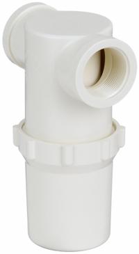 RON-VIK Inline Strainer: Nylon, 1 1/2 in, NPT, Mesh, 0.0117 in Screen Size, 100 psi Max. Op Pressure (MPN 7222090). Key specifications — Screen Material: 304 Stainless Steel; Bowl Color: White; Material: Nylon; Brand: RON-VIK; Seal Material: EPDM; Color: White.