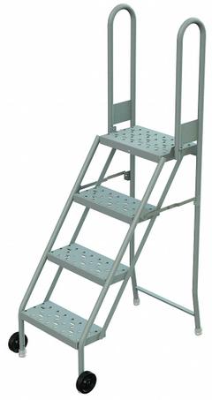 TRI-ARC Rolling Ladder: 3.3 ft Platform Ht, Unassembled, No Locking Mechanism, Steel (MPN KDMF104166). Key specifications — Color: Gray; Brand: TRI-ARC; Handrail Configuration: Double Handrails; Rear Chain: None.