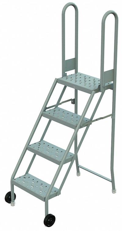 TRI-ARC Rolling Ladder: 3.3 ft Platform Ht, Unassembled, No Locking Mechanism - Steel Easy Tilt-&-Roll Ladders