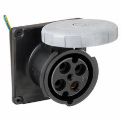 HUBBELL Pin and Sleeve Receptacle: Black, 600V AC, Three Phase, 100 A, 3 Pole, 4 Wire, IEC Grounding (MPN HBL4100R5W). Key specifications — Brand: HUBBELL.