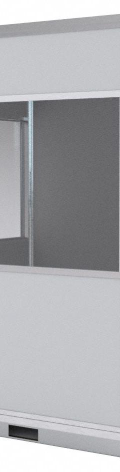 PORTA-KING Modular In-Plant Office: 8 ft x 8 ft x 8 ft, 4 Walls, Vinyl-Covered Drywall, Gray, STC 25 (MPN FAB88WHVAC). Key specifications — Brand: PORTA-KING; Sound Transmission Coefficient: STC 25; Includes: (5) Windows; Frame Material: Aluminum.