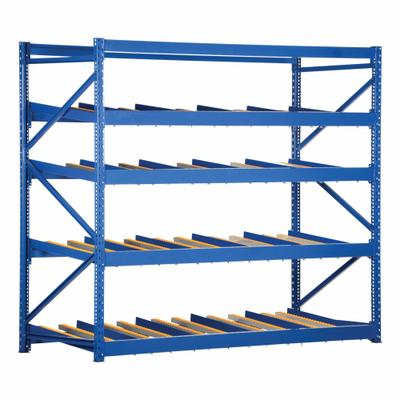 VESTIL Gravity Flow Rack: Starter, 96 in x 48 in, 84 in Overall Ht, Tilted, 4 Shelves - Straight Skate Wheel Rail Bolted Stationary Flow Racks