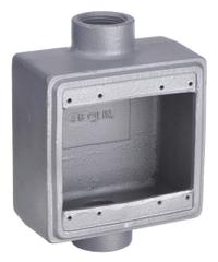 APPLETON ELECTRIC Electrical Box: Iron, Rectangular, 2 Gangs, 1 in Hub Size, 45 cu in Capacity, Gray (MPN FDC-2-100). Key specifications — Color: Gray; Brand: APPLETON ELECTRIC.
