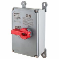 HUBBELL Enclosed Disconnect Switch: Non-Fusible, 30 A, Three Phase, 600V AC, Non-Metallic (MPN HBLDS33ACNK). Key specifications — Environment: Indoor/Outdoor; Phase: Three; Handle Color: Red; Housing Material: Non-Metallic; Standards: UL 98; Brand: HUBBELL; For Environment: Indoor & Outdoor Rated; Extra Features: Neutral Assembly.