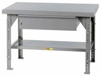 LITTLE GIANT Workbench: Adj Ht, Steel, 72 in x 36 in, 10,000 lb Overall Load Capacity, Gray (MPN WW3672-HD-ADJ). Key specifications — Included Components: Drawer; Brand: LITTLE GIANT.