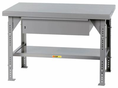 LITTLE GIANT Workbench: Adj Ht, Steel, 72 in x 36 in, 10,000 lb Overall Load Capacity - Workbenches with Drawers & Lower Shelves