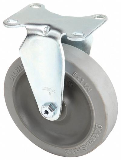 APPROVED VENDOR Plate Caster: Rigid, Rubber, 6 in Wheel Dia, 1 1/4 in Wheel Wd, Light Duty - Debris-Resistant Plate Casters