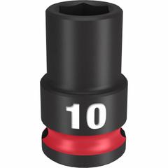 MILWAUKEE Standard Impact Socket: 3/8 in Drive Size, Metric, 10 mm Socket Size, 6-Point, Std (MPN 49-66-6134). Key specifications — attr1215501: MILWAUKEE; attr1215515: Black Phosphate; attr1215518: 10 mm.