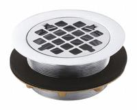 KOHLER Shower Drain: Brass, Chrome, 4 3/8 in Overall Dia, 2 in Overall Ht, 2 1/2 in Fits Drain Size (MPN K-9132-CP). Key specifications — Color: Silver; Includes: 2 in Pipe Gasket/Bushing; Connection Type: Threaded; Material: Brass; Grate Material: Brass.