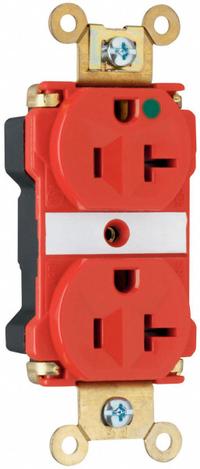 PASS & SEYMOUR Receptacle: Hospital Grade, Duplex, 5-20R, Red, 125V AC, 20 A, 2 Pole / 3 Wire (MPN PT8300RED). Key specifications — attr1367147: PASS & SEYMOUR.