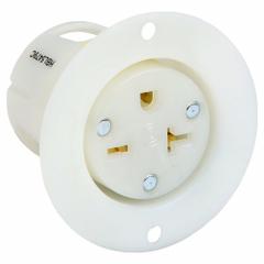 HUBBELL Flanged Receptacle: Single, 5-20, White, 125V AC, 20 A, 2 Pole / 3 Wire (MPN HBL5379C)