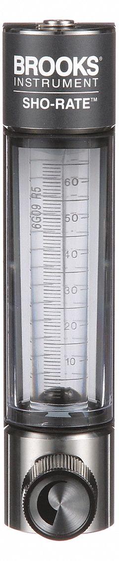 BROOKS Mechanical Flowmeter: Flow Meter, Scale, Variable Area, Panel Mount, Vertical, Liters, FNPT (MPN 1250AR6091MRSVV). Key specifications — Display Type: Scale; O-Ring Material: Viton; Includes Flow Rate Adjustment Knob: Yes; Includes Pressure Guage: No; Mounting Orientation: Vertical; Unit Of Measure: Liters; Brand: BROOKS; Accuracy: +/-5%.