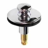 WATCO Drain Stopper: Plastic, Unfinished, 2 in Overall Dia, Push and Pull, 1 1/2 in Fits Drain Size (MPN 38520-CP). Key specifications — Color: Silver; Includes: Pin; Material: Plastic.