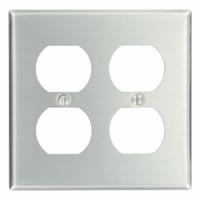 LEVITON Wall Plate: Duplex Outlet, 2 Gang, Std Size (MPN 83016). Key specifications — Brand: LEVITON; Material: Aluminum.