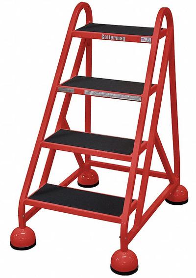 COTTERMAN Rolling Ladder: 3 ft Platform Ht, Assembled, Steel, Wt-Actuated Auto-Lock - Steel Ultra-Stable Weight-Actuated Ladders