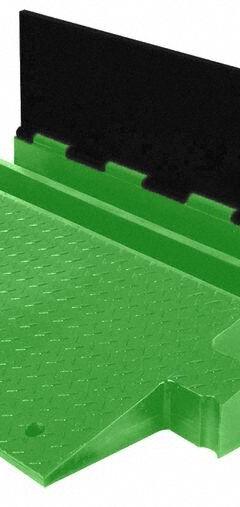 CHECKERS HI-VIZ CABLE PROTECTOR: 2 Channels, Hinged, 3 3/4 in Max Cable Dia, 42 1/8 in Wd (MPN YJ2-400-FLG/B). Key specifications — attr1482: 4,00,000 lb/Axle; attr1468: CHECKERS; attr1473: Fluorescent Green (Lid)/Black (Base); attr1477: Cover; attr1483: Polyurethane.