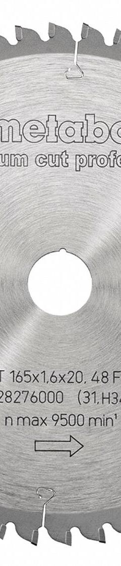 METABO Circular Saw Blade: 6 1/2 in Blade Dia., 48 Teeth, 0.06 in Cut Wd, 3/4 in Arbor Size, Carbide (MPN 628276000). Key specifications — attr1116119: METABO; attr1145631: Aluminum.