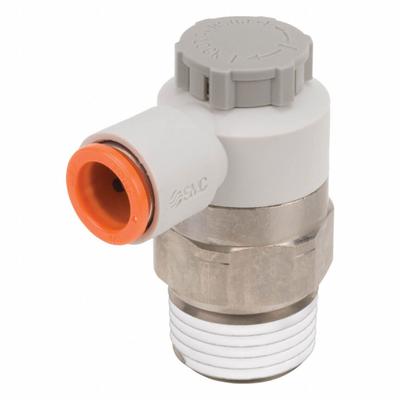 SMC Speed Control Valve: Elbow Fitting, Screw, 1/2 in Valve Body Size - Elbow-Style Speed Control Valves