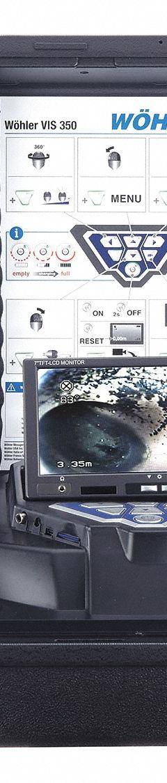 WOHLER Pipe Inspection System: VIS 350 PLUS, Locator Included, 100 ft Lg., 8 in Max. Pipe Dia., 8931. Key specifications — attr554899: Included; attr533194: Push-Button; attr533196: SD Card; attr553412: Not Included; attr529308: 8931.