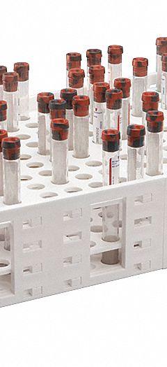 Tube Rack: 11 1/4 in Overall Wd, 4 1/2 in Overall Ht, 27 1/4 in Overall Lg, Polypropylene, Blue (MPN 120115). Key specifications — Material: Polypropylene; Mounting Location: Benchtop; Color: Blue; Product Type: Test Tube Rack; Total Holding Capacity: (240) Wells; Brand: HEATHROW SCIENTIFIC.