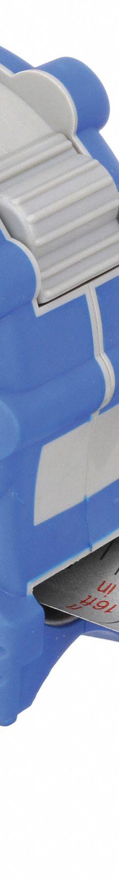 KOMELON Tape Measure: Nonmagnetic Double Hook Tip, 16 ft, Plastic with Rubberized Grip, Blue (MPN SS116). Key specifications — attr935324: KOMELON; attr942259: Blue; attr935326: Double-Sided; attr935328: 1/16 in; attr935329: Inches; attr935337: SAE; attr936607: Manual Lock; attr972446: Inch.