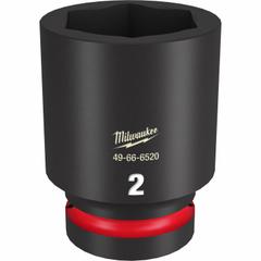 MILWAUKEE Deep Impact Socket: 1 in Drive Size, SAE, 2 in Socket Size, 6-Point, Deep, Black Phosphate (MPN 49-66-6520). Key specifications — attr1215501: MILWAUKEE; attr1215515: Black Phosphate; attr1215518: 2 in.