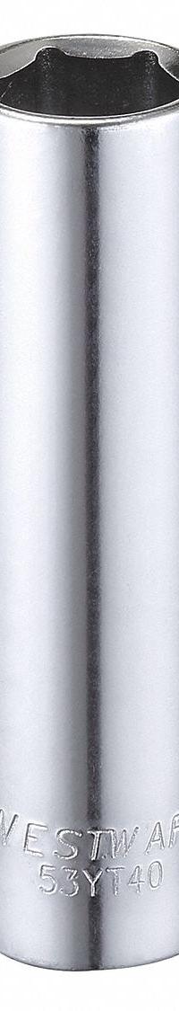 WESTWARD Socket: SAE, 3/8 in Drive Size, 1/2 in Socket Size, 6-Point, Deep, Chrome, Socket (MPN 53YT40). Key specifications — attr1204417: WESTWARD; attr1204392: Chrome.