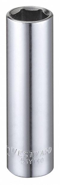 WESTWARD Socket: SAE, 3/8 in Drive Size, 1/2 in Socket Size, 6-Point, Deep, Chrome, Socket (MPN 53YT40). Key specifications — attr1204417: WESTWARD; attr1204392: Chrome.