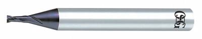 OSG Corner Radius End Mill: Carbide, WXL Coated, 2 Flute, 1.5 mm Mill Dia, 2.3 mm LOC - Pencil-Neck Carbide Corner-Radius End Mills for Hardened Materials